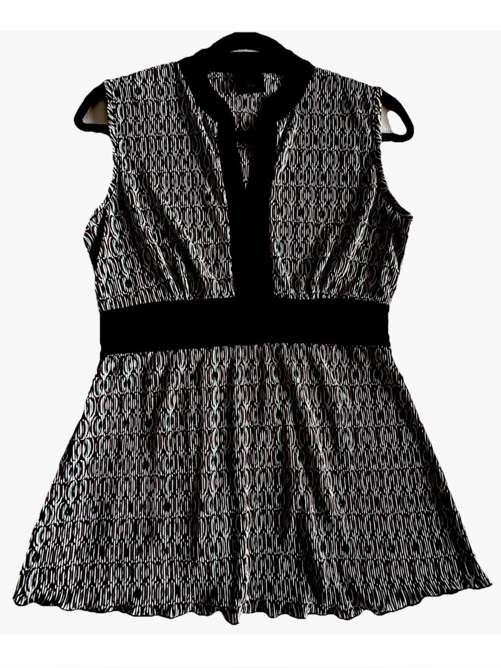 J.T.B. Y2K Top Womens M Babydoll Geometric Empire Tie Waist Ribbed Button Detail